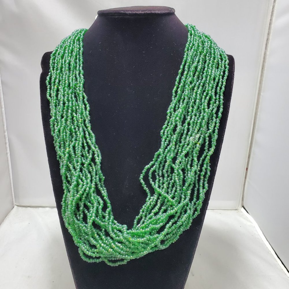 Signature Green seed bead multi strand necklace 18 strand